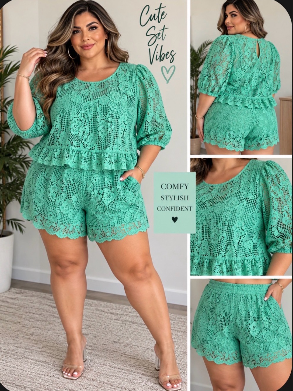 💚Mint Green Lace Two-Piece Lounge Set